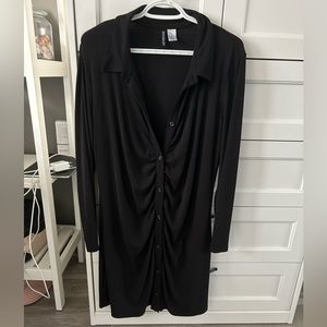 Ruched black mini dress